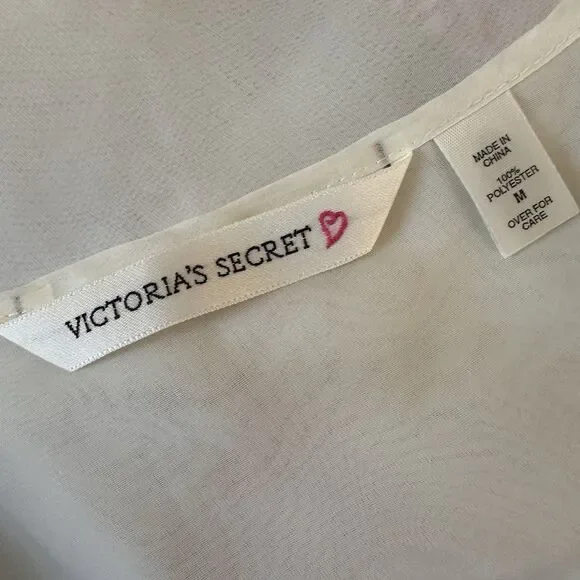 VTG Victoria’s Secret 90s Ivory Sheer Beaded Sleeveless Chemise Slip M Bridal